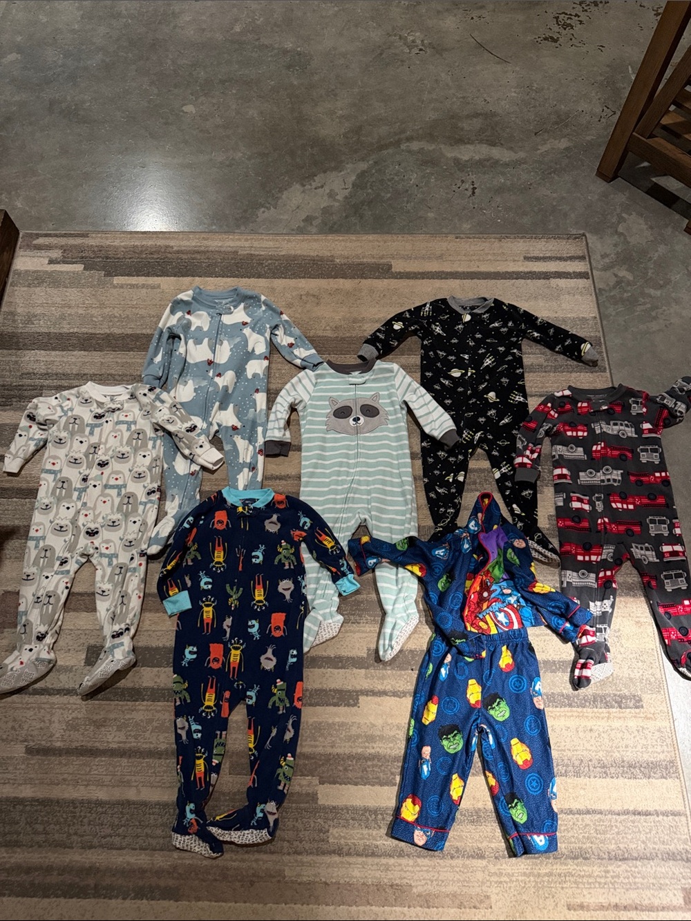Carter's Blue and White Striped Raccoon One-Piece Footie